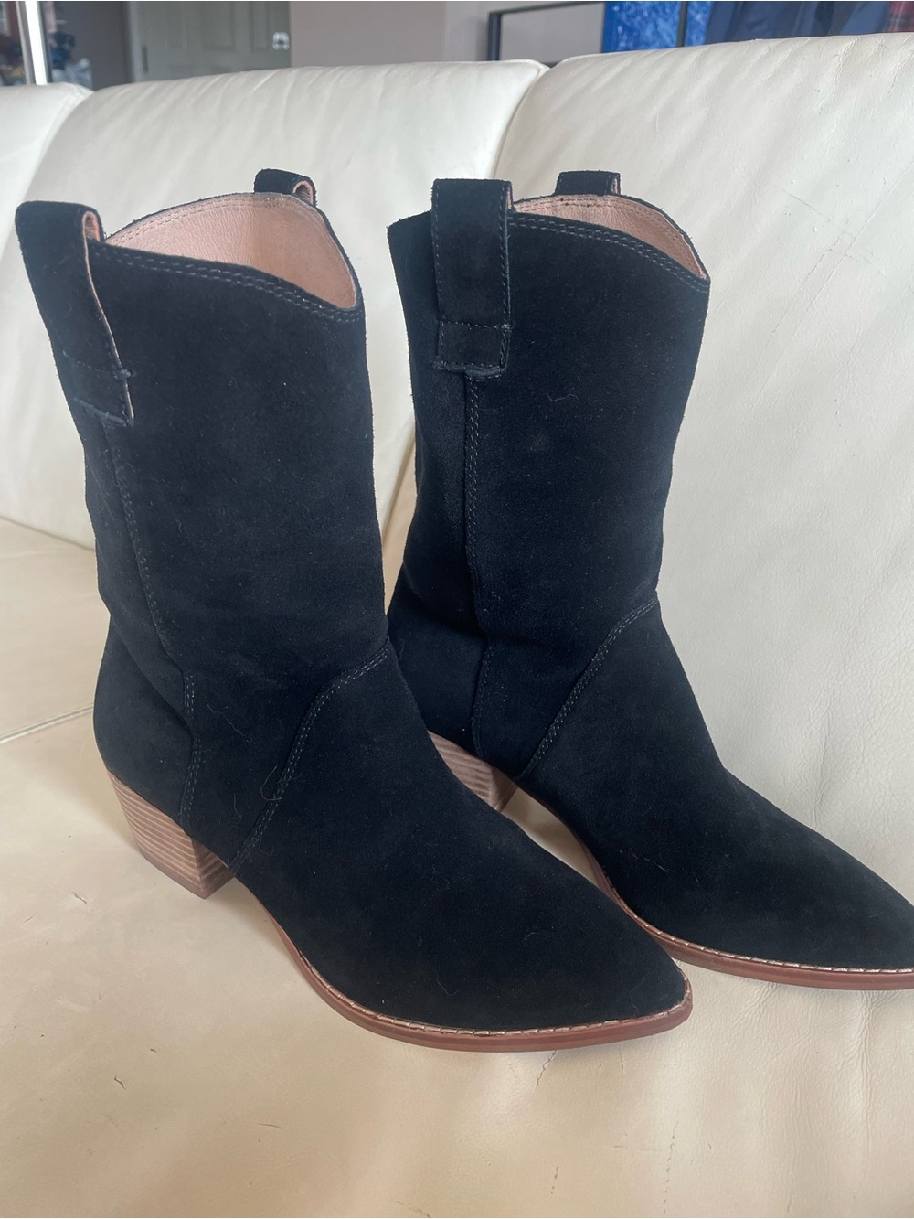 Madewell Cassity Western Black Suede Ankle Western Boots - Sz 8.5 NG673 - Nice!